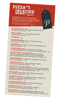 Speisekarten der Familienpizza vom Piccola Essen & Trinken!